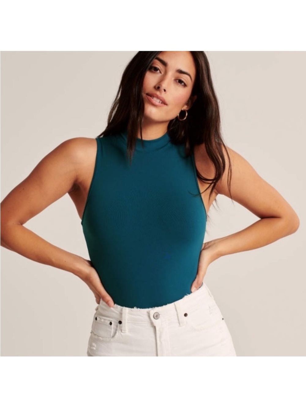 Abercrombie and Fitch Sleeveless Mock Neck Bodysuit in Teal